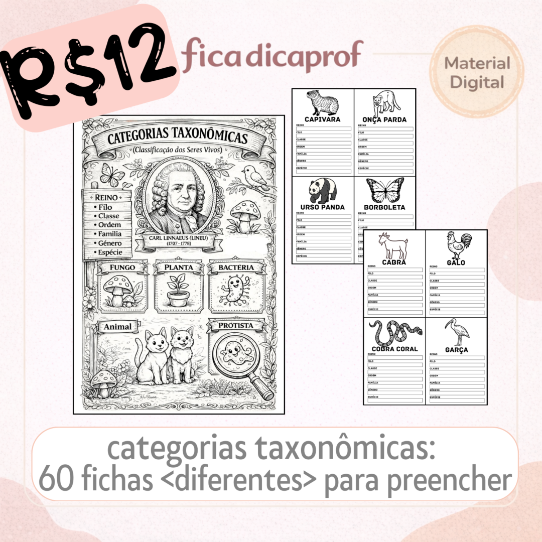 📚 Material – 60 Fichas de Categorias Taxonômicas
